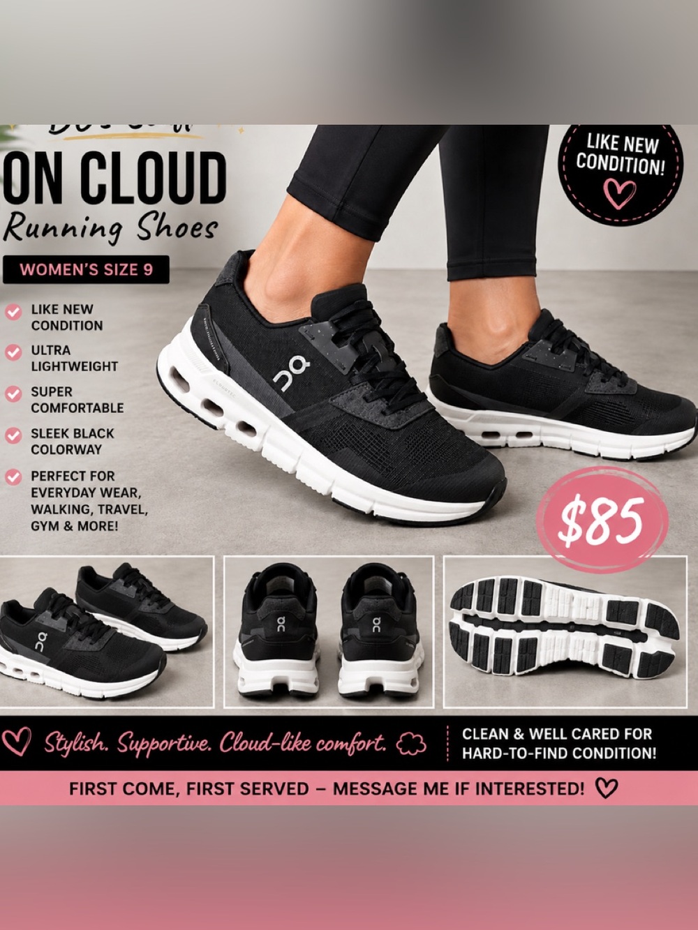 On Running Black & White Women's Athletic Sneakers